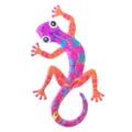 Appendiabiti murale lucertola in metallo colorato, vivace gecko decorazione artistica casa e giardino. - Geki con testa rosa