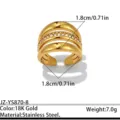Gouden roestvrijstalen meerlaagse ring met kristallen geometrisch ontwerp elegante sieraden - Drielaags Gestapelde Geometrische Stijl / Goud