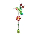 Metal glass hummingbird wind chime hanging decor, vibrant floral garden ornament detail. - 40CM / Green