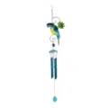 Campanello a vento pappagallo in metallo sospensione con tubi blu per giardino e casa - Campanella Pappagallo Blu Tubo Blu / Appendere 78cm-Busta con Bolle / Blu