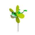 Dettaglio mulino a vento rana da giardino, paletto decorativo colorato, girandola per esterni. - Rana Verde Chiaro / Diametro circa 13 cm, lunghezza asta 60 cm