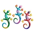 Colorful metal gecko wall art set, 3 pieces iron lizard hanging decor for home garden yard. - 28x17cm / 3-Piece Crackle Effect Sets