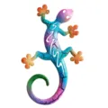 Colorful metal gecko wall art, vibrant crackle finish lizard hanging decor for home and garden. - 28x17cm / Crack Blue