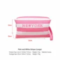 Trousse de maquillage rayée rose et blanche grande capacité pochette cosmétique avec dragonne femme - L / Rayures Rose Blanc