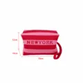 Trousse de maquillage en tricot rayé rose et rouge avec poignée, pochette portable chic. - S / Rayé Rouge et Rose