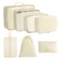 Juego de cubos de viaje beiges, bolsas de almacenamiento impermeables para ropa. - Beige