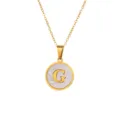 Collier lettre G dorée, pendentif rond coquille blanche en acier titane pour femmes. - Lettre G