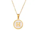 Collier lettre H doré avec pendentif rond en coquillage blanc, bijou acier élégant. - Lettre H