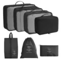Set de cubos de embalaje de viaje negros, organizadores de equipaje portátiles para ropa. - Negro