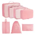Pink travel packing cubes 7-piece set waterproof luggage organizer bags for clothes - Pink