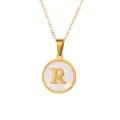 Collier pendentif initiale R doré avec nacre blanche, bijoux minimaliste en acier inoxydable. - Lettre R