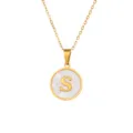 Collier Pendentif Lettre S Or Acier Titane Coquille Blanche Rond Bijou Tendance - S