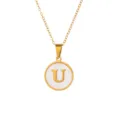 Collier pendentif lettre U initiale en acier inoxydable doré coquillage blanc bijoux femme - Lettre U