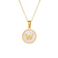 Collier pendentif lettre W en acier titane doré avec coquillage blanc pour femme bijou mode - Lettre W