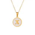Collier pendentif rond coquillage blanc lettre initiale X en acier inoxydable doré femme - Lettre X