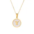 Collier lettre Y doré avec pendentif rond blanc, bijou élégant en acier inoxydable. - Lettre Y