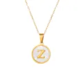 Collier lettre Z en acier titane doré avec pendentif rond en nacre blanche pour femmes. - Lettre Z