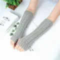 Grey cable knit fingerless gloves winter warm acrylic arm warmers short wrist sleeves - Gray