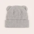 Cute infant knit beanie with bear ears in grey. Soft, stretchy winter hat for babies. - S (6-24 Months) / Light Gray