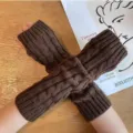 Brown cable knit fingerless gloves warm arm warmers winter soft knit wrist sleeves 01 - Coffee