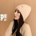 Women winter warm knit beanie hat casual solid color cute pullover cap for outdoor travel daily wear - One Size / Beige