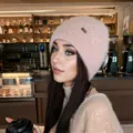 Women winter fluffy knit beanie hat cute plush cap warm casual outdoor ski headwear - One Size / Pink