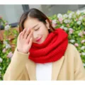 Women winter thick knit infinity scarf solid color warm neck warmer fashion winter wear - Red