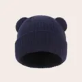 Infant bear knit beanie autumn winter cute hat soft elastic warm baby cap navy blue - S (6-24 Months) / Navy Blue