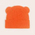 Orange knit baby beanie with cute bear ears, soft stretch winter hat for infants. - S (6-24 Months) / Orange