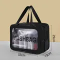 Large capacity black PVC waterproof double layer cosmetic bag travel toiletry storage organizer. - Double Layer Dry and Wet Separation / Large Black