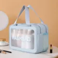 Borsa da toeletta da viaggio impermeabile con finestra, grande trousse per cosmetici - Doppio Strato Doppia Maniglia / Taglia L / Blu