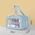 Light blue double layer PVC waterproof cosmetic bag with clear front window and handles. - Double Layer Dry and Wet Separation / Small Blue