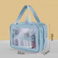 Light blue double layer waterproof travel toiletry bag with clear window 32x13x29cm - Double Layer Dry and Wet Separation / Large Blue