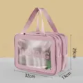 Pink double-layer waterproof PVC cosmetic bag with clear window, travel storage bag. 32x29x13cm - Double Layer Dry and Wet Separation / Large Pink