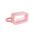 Pink transparent PVC cosmetic wash bag with handle and zipper for travel daily storage use. - S / Pink
