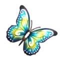 Primo piano della decorazione murale a farfalla in metallo blu e giallo con dettagli acrilici. - Farfalla con perline 24*19 cm / Blu