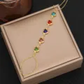Gold multi-color heart zircon hand chain bracelet, stylish slave bracelet jewelry for women. - Style 1