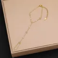 Gold-plated titanium steel hand chain slave bracelet with cubic zirconia clover motifs for women. - Style 2
