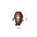 Cute Halloween cartoon coffin enamel pin detail view, featuring arms and cross design. - 1567# (Without Backing Card Packaging)