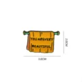 Enamel pin detail showing unique towel design with English text and dimension markings. - 1504# / Without Card