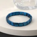 Stainless steel modular bracelet blue square link DIY stretch chain unisex jewelry fashion accessory - Blue