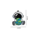 Cute cartoon astronaut holding earth enamel pin detail view, metal brooch accessory - 1641# Style