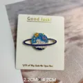 Creative space planet enamel brooch pin cute wave design metal badge collar bag fashion accessory - Starry Sea (With Card)