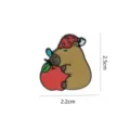 Cute capybara enamel pin brooch with apple and nightcap, metal clothing backpack accessory detail view. - YH1682# / Without Card