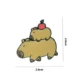 Cute capybara apple metal brooch pin detail view, fashion backpack clothing accessory. - YH1681# / Without Card