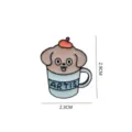 Detail shot of a cute cartoon dog enamel brooch pin wearing a beret in a cup, alloy material badge. - 1548# (Without Backing Card Packaging)