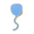 Close-up detail view of a cute light blue balloon enamel pin with gold metal trim badge. - 1332# (No Card)