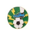 Round football enamel pin badge, cartoon soccer boot and lightning design for bags clothes. - YH1265 (With Card)