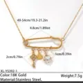Collier épingle de nourrice en acier inoxydable or 18K avec clé et pendentif cristal femme. - Plaqué or 18K / Or - Style Clé Trombone 1 (XL-YS392-1)