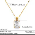 Roestvrij Staal 18K Verguld Vierkant Zirkoon Hanger Ketting Verstelbare Ketting Sieraden - 18K verguld / Goud - Vierkante Witte Zirkon Stijl (XL-YS375)